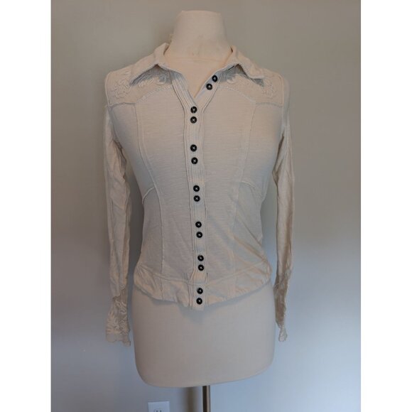 Free People Rosebud Cuff Button-Up Top Boho Peasant Cottagecore SMALL - Picture 3 of 8
